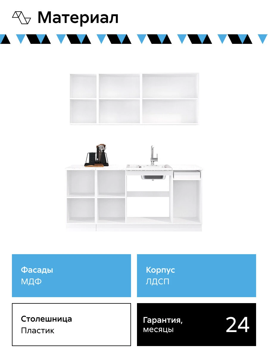 Кухонный гарнитур прямой Нонтон Сириус, 180 см, белый / маренго силк